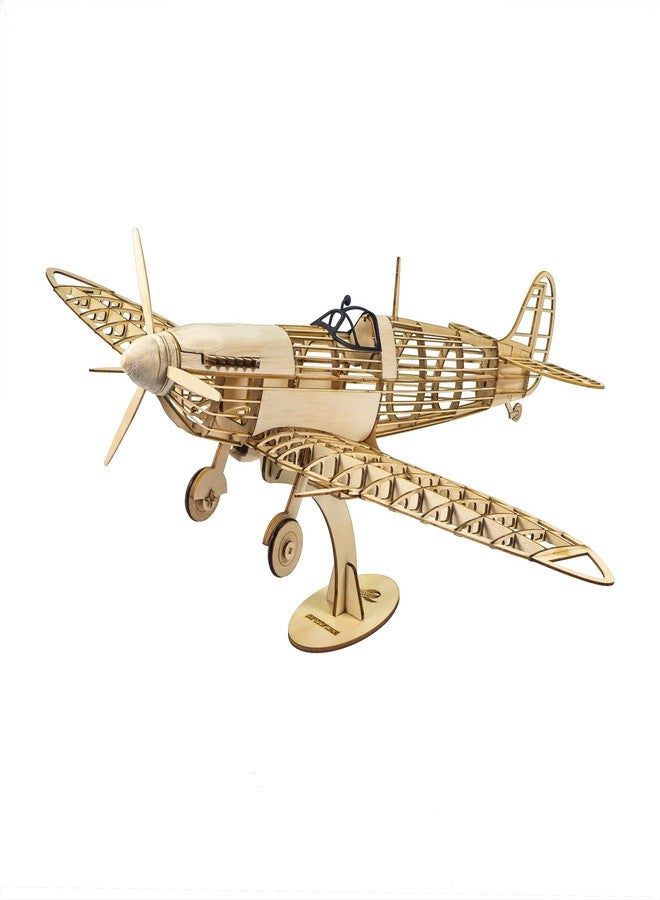 Viloga 3D Wooden Puzzles DIY Spitfire Fighter Model Aircraft 1:25, Laser Cut Balsa Wood Model Airplane Kits to Build for Adults, Wooden Models Airplane Jigsaw Puzzles for Home Decoration Birthday Gift - Image 1